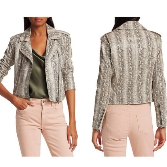 NWT L’Agence Ryder Leather Snakeskin Embossed Biker Metallic Moto Jacket XS - Picture 1 of 2